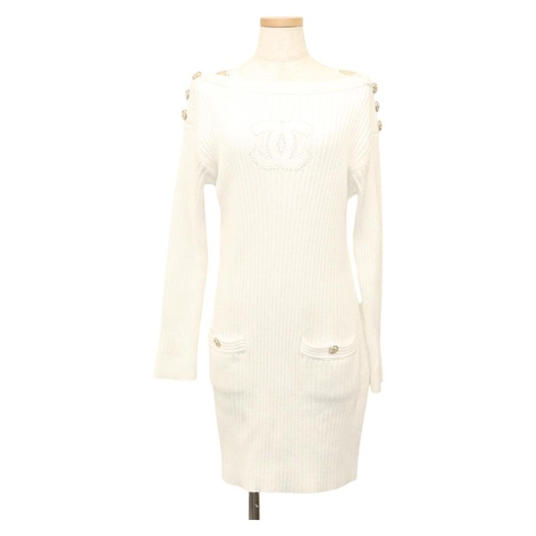 【原宿店限定】シャネル CHANEL シャツ ワンピース ニット ホワイト レディース BA1351AM