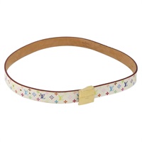 【原宿店限定】ルイ・ヴィトン LOUIS VUITTON サンチュールキャレ ベルト モノグラムマルチカラー 80/32 ホワイト M9270U レディース EC172V