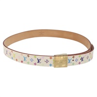 【原宿店限定】ルイ・ヴィトン LOUIS VUITTON サンチュール キャレ ベルト モノグラムマルチカラー 88cm ホワイト M9682 レディース ac3693