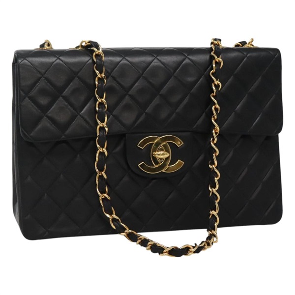 【原宿店限定】シャネル CHANEL ショルダーバッグ デカマトラッセ チェーン ラムスキン ブラック ゴールド レディース PP353AV