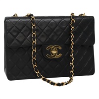 【原宿店限定】シャネル CHANEL ショルダーバッグ デカマトラッセ チェーン ラムスキン ブラック ゴールド レディース PP353AV