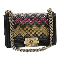 【原宿店限定】シャネル CHANEL ショルダーバッグ チェーン ボーイシャネル タイル ブラック マルチカラー レディース 29551AV
