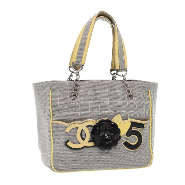 【原宿店限定】シャネル CHANEL ハンドバッグ カメリア No5 キャンバス グレー シルバー レディース 94827A
