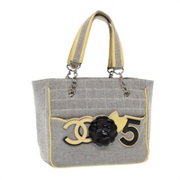 【原宿店限定】シャネル CHANEL ハンドバッグ カメリア No5 キャンバス グレー シルバー レディース 94827A