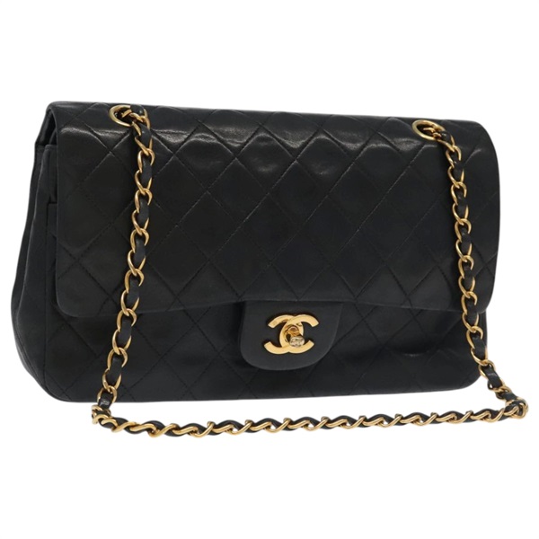 【原宿店限定】シャネル CHANEL ショルダーバッグ チェーン マトラッセ 25 ラムスキン ブラック ゴールド レディース PP032AV