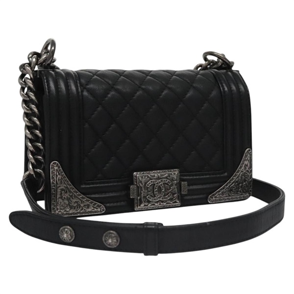 【原宿店限定】シャネル CHANEL ショルダーバッグ チェーン マトラッセ ボーイシャネル ラムスキン ブラック レディース BA244S