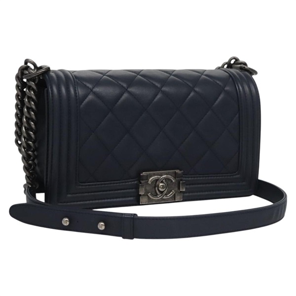 【原宿店限定】シャネル CHANEL ショルダーバッグ チェーン マトラッセ ボーイシャネル ラムスキン ネイビー レディース BA246AM