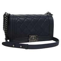 【原宿店限定】シャネル CHANEL ショルダーバッグ チェーン マトラッセ ボーイシャネル ラムスキン ネイビー レディース BA246AM