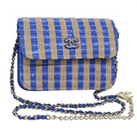 【原宿店限定】シャネル CHANEL ショルダーバッグ チェーン ラフィア ブルー ベージュ レディース 51139AV