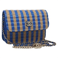 【原宿店限定】シャネル CHANEL ショルダーバッグ チェーン ラフィア ブルー レディース 115347AM