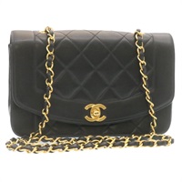 【原宿店限定】シャネル CHANEL ダイアナ マトラッセ ショルダーバッグ チェーン ターンロック  ラムスキン ブラック レディース 28643AV