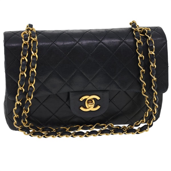 【原宿店限定】シャネル CHANEL ショルダーバッグ クラシック マトラッセ23 ダブル チェーン フラップ ラムスキン ブラック ゴールド レディース 28634AV