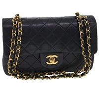 【原宿店限定】シャネル CHANEL ショルダーバッグ クラシック マトラッセ23 ダブル チェーン フラップ ラムスキン ブラック ゴールド レディース 28634AV