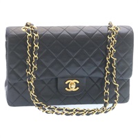 【原宿店限定】シャネル CHANEL ショルダーバッグ クラシック マトラッセ25 ダブル チェーン フラップ ラムスキン ブラック ゴールド レディース 29001SAV