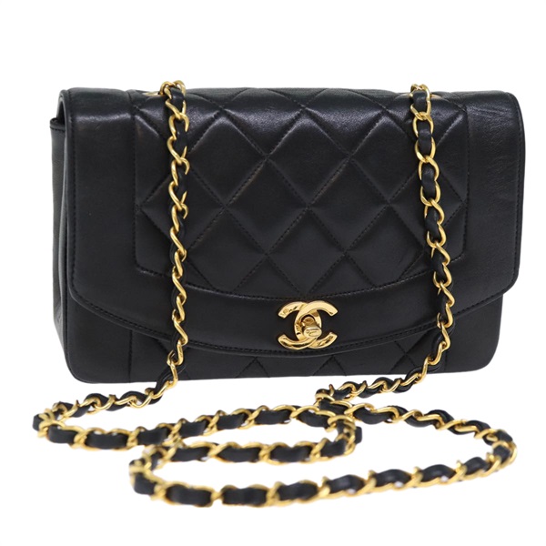 【原宿店限定】シャネル CHANEL ショルダーバッグ ダイアナ マトラッセ チェーン  ラムスキン ブラック レディース yk12192AV