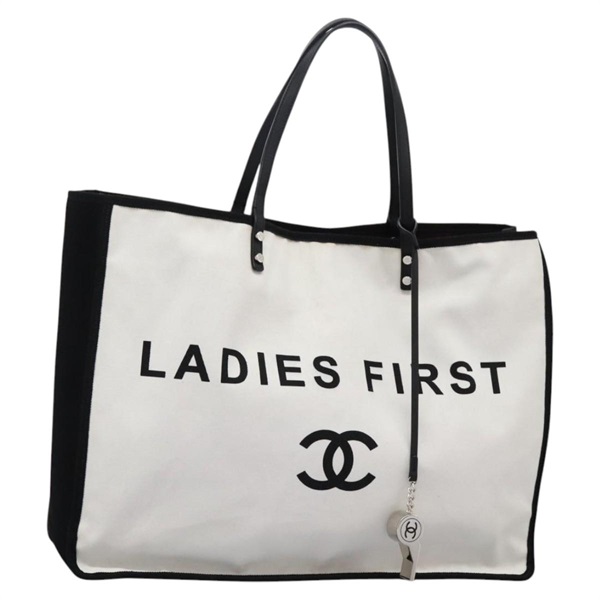 【原宿店限定】シャネル CHANEL レディ ファースト トートバッグ キャンバス ブラック ホワイト レディース PP319AV