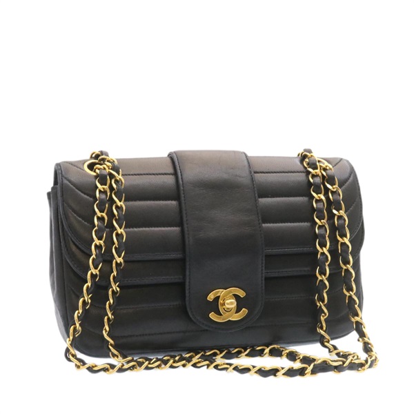 【原宿店限定】シャネル CHANEL ショルダーバッグ ラムスキン ダブルフラップ チェーン ブラック レディース 26207AV