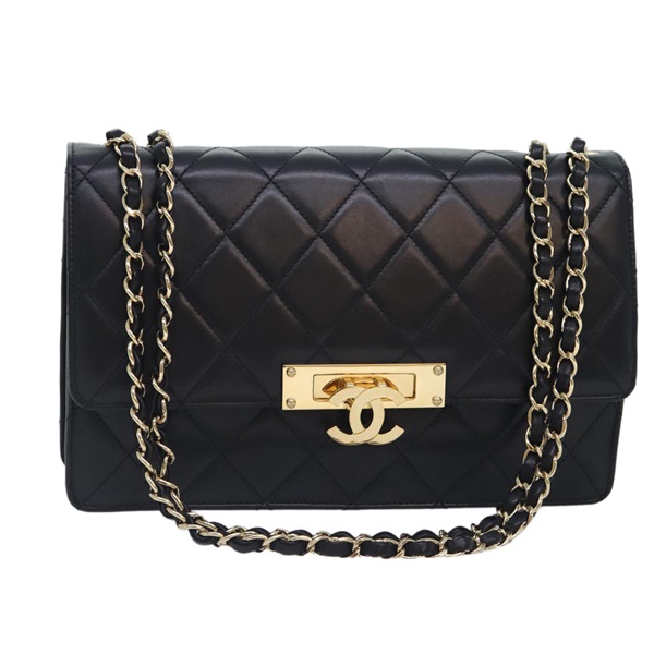 【原宿店限定】シャネル CHANEL ショルダーバッグ マトラッセ  ココマーク チェーン ラムスキン ブラック ゴールド レディース yk15214AV