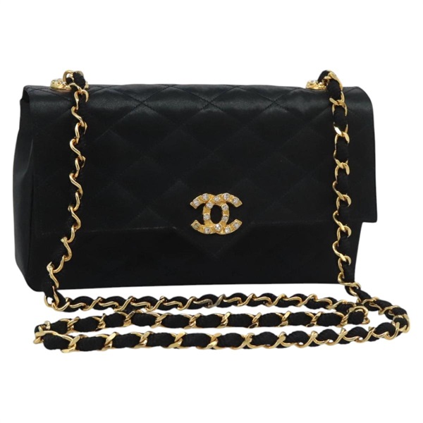 【原宿店限定】シャネル CHANEL ショルダーバッグ マトラッセ 23 シングルフラップ  チェーン サテン ブラック ゴールド レディース PP242AV