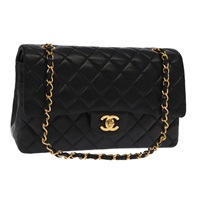 【原宿店限定】シャネル CHANEL ハンドバッグ マトラッセ25 ダブルフラップ チェーン ラムスキン ブラック ゴールド レディース yk16193AV