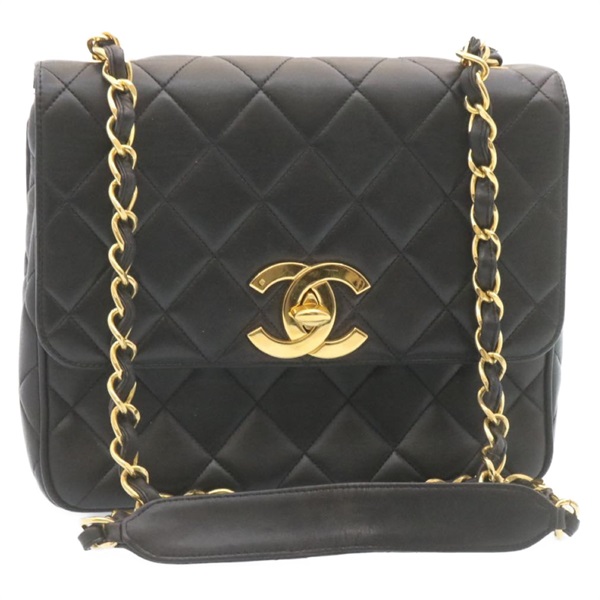 【原宿店限定】シャネル CHANEL ショルダーバッグ マトラッセ チェーン フラップ ラムスキン ブラック ゴールド レディース 28632SAV