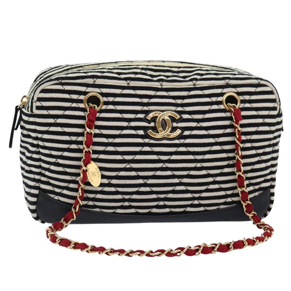 【原宿店限定】シャネル CHANEL ショルダーバッグ マトラッセ チェーン コットン ブラック ホワイト レディース 92066SM