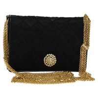 【原宿店限定】シャネル CHANEL ショルダーバッグ マトラッセ チェーン  サテン ブラック ゴールド レディース 113270AV