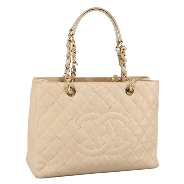 【原宿店限定】シャネル CHANEL トートバッグ マトラッセ チェーン キャビアスキン ベージュ ゴールド レディース PP121V