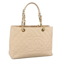【原宿店限定】シャネル CHANEL トートバッグ マトラッセ チェーン キャビアスキン ベージュ ゴールド レディース PP121V