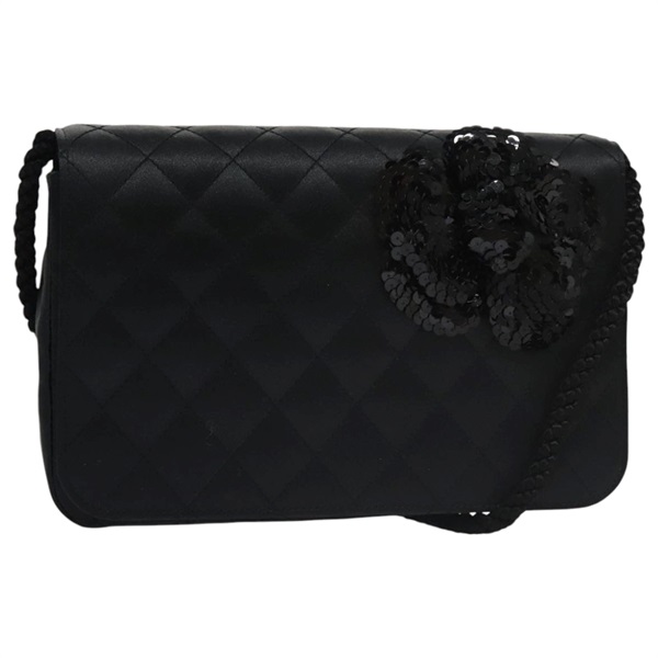 【原宿店限定】シャネル CHANEL ショルダーバッグ マトラッセ スパンコールフラワー サテン ブラック レディース 99855V