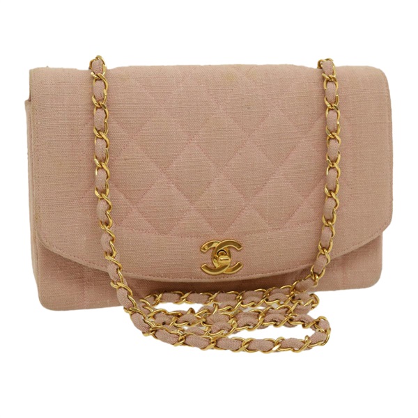 【原宿店限定】シャネル CHANEL ダイアナ ショルダーバッグ マトラッセ ターンロック チェーン キャンバス ピンク レディース 29889AV