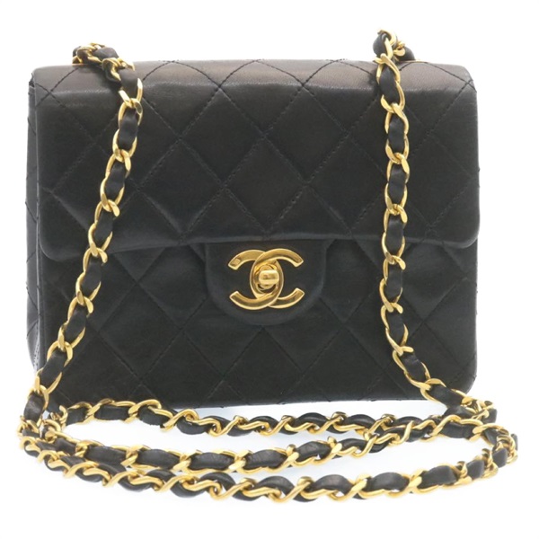 【原宿店限定】シャネル CHANEL ショルダーバッグ ミニマトラッセ チェーン フラップ ラムスキン ブラック ゴールド レディース 28471AM