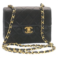 【原宿店限定】シャネル CHANEL ショルダーバッグ ミニマトラッセ チェーン フラップ ラムスキン ブラック ゴールド レディース 28471AM