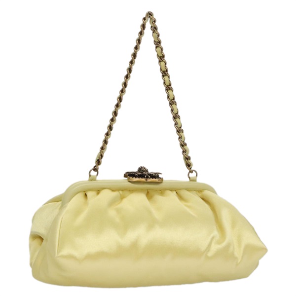 【原宿店限定】シャネル CHANEL ハンドバッグ がま口 パーティ サテン イエロー レディース 103080AV