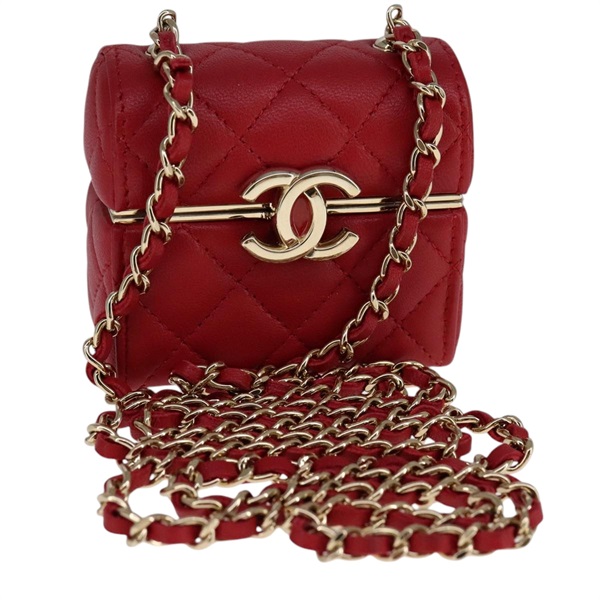 【原宿店限定】シャネル CHANEL ポーチ スモールボックス マトラッセ チェーン ラムスキン レッド レディース 108916AV
