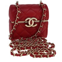 【原宿店限定】シャネル CHANEL ポーチ スモールボックス マトラッセ チェーン ラムスキン レッド レディース 108916AV