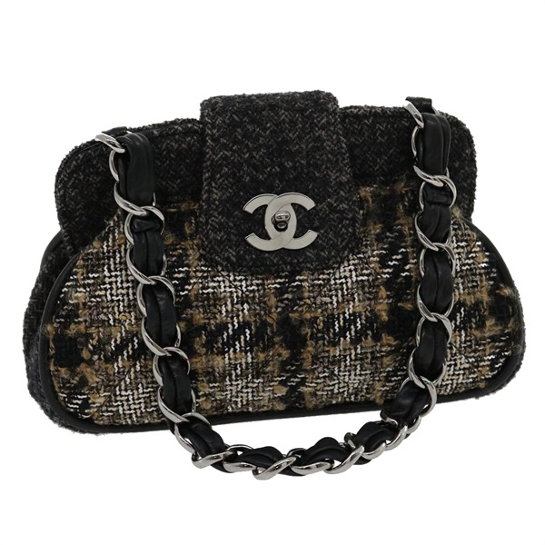 【原宿店限定】シャネル CHANEL ショルダーバッグ ターンロック チェーン ウール グレー レディース 30734AV