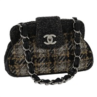 【原宿店限定】シャネル CHANEL ショルダーバッグ ターンロック チェーン ウール グレー レディース 30734AV