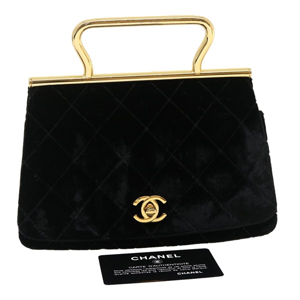 【原宿店限定】シャネル CHANEL ハンドバッグ ターンロック フラップ マトラッセ ベルベット ブラック ゴールド レディース 29565A