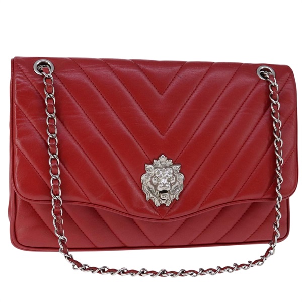【原宿店限定】シャネル CHANEL ショルダーバッグ V ステッチ チェーン ラムスキン レッド レディース 102030A
