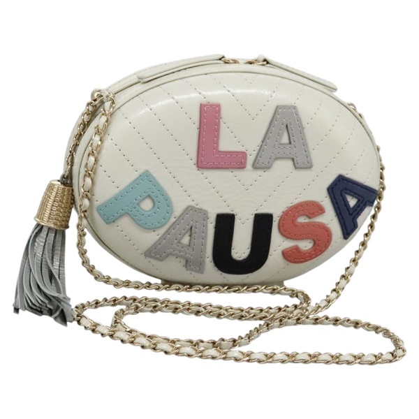 【原宿店限定】シャネル CHANEL ショルダーバッグ Vステッチ LA PAUSA チェーン レザー ホワイト レディース bs23014AV
