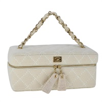 【原宿店限定】シャネル CHANEL ポーチ バニティ チェーン ワイルドステッチ コットン ホワイト レディース 104339AV