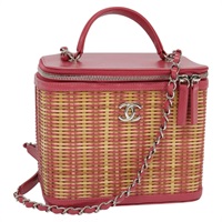 【原宿店限定】シャネル CHANEL ショルダーバッグ ウィッカー バニティ チェーン 籐  2way ベージュ ピンク レディース 114200AM