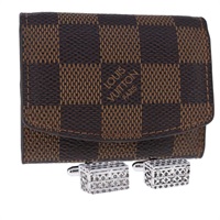 【原宿店限定】ルイ・ヴィトン LOUIS VUITTON ブトンドゥマンシェットトラベルアイコン カフスケース ダミエ エベヌ Ag925 シルバー PB0181 レディース 106728V