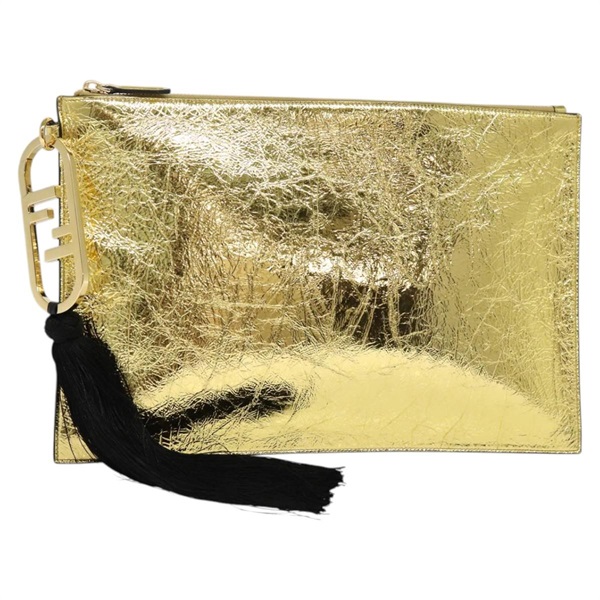 【原宿店限定】フェンディ FENDI クラッチバッグ レザー ブラウン ゴールド レディース mr1110V
