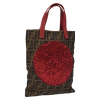 【原宿店限定】フェンディ FENDI ハンドバッグ ズッカキャンバス スパンコール ブラック ブラウン レディース hk2107V