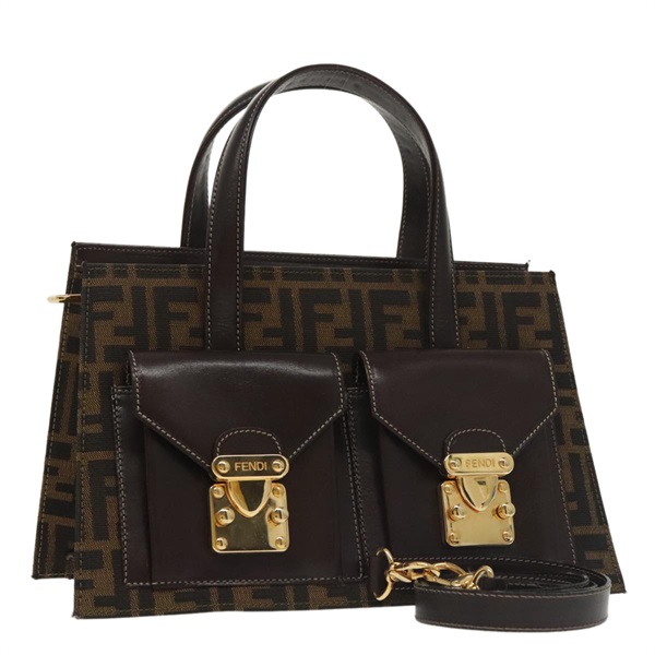 【原宿店限定】フェンディ FENDI ハンドバッグ ズッカキャンバス 2way ブラウン ブラック レディース 101320SAV