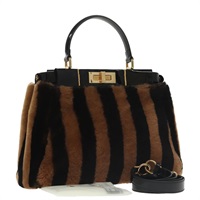 【原宿店限定】フェンディ FENDI ピーカブー レギュラー ハンドバッグ ペカンキャンバス ムートン 2way ブラック ブラウン レディース 101314SV