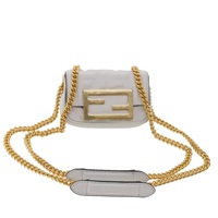 【原宿店限定】フェンディ FENDI ショルダーバッグ ズッカキャンバス ナノバゲット チェーン レザー ホワイト レディース 47061V