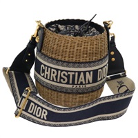 【原宿店限定】クリスチャンディオール Christian Dior ショルダーバッグ 籠バッグ トロッターキャンバス 籐 ブルー レディース 51270AV
